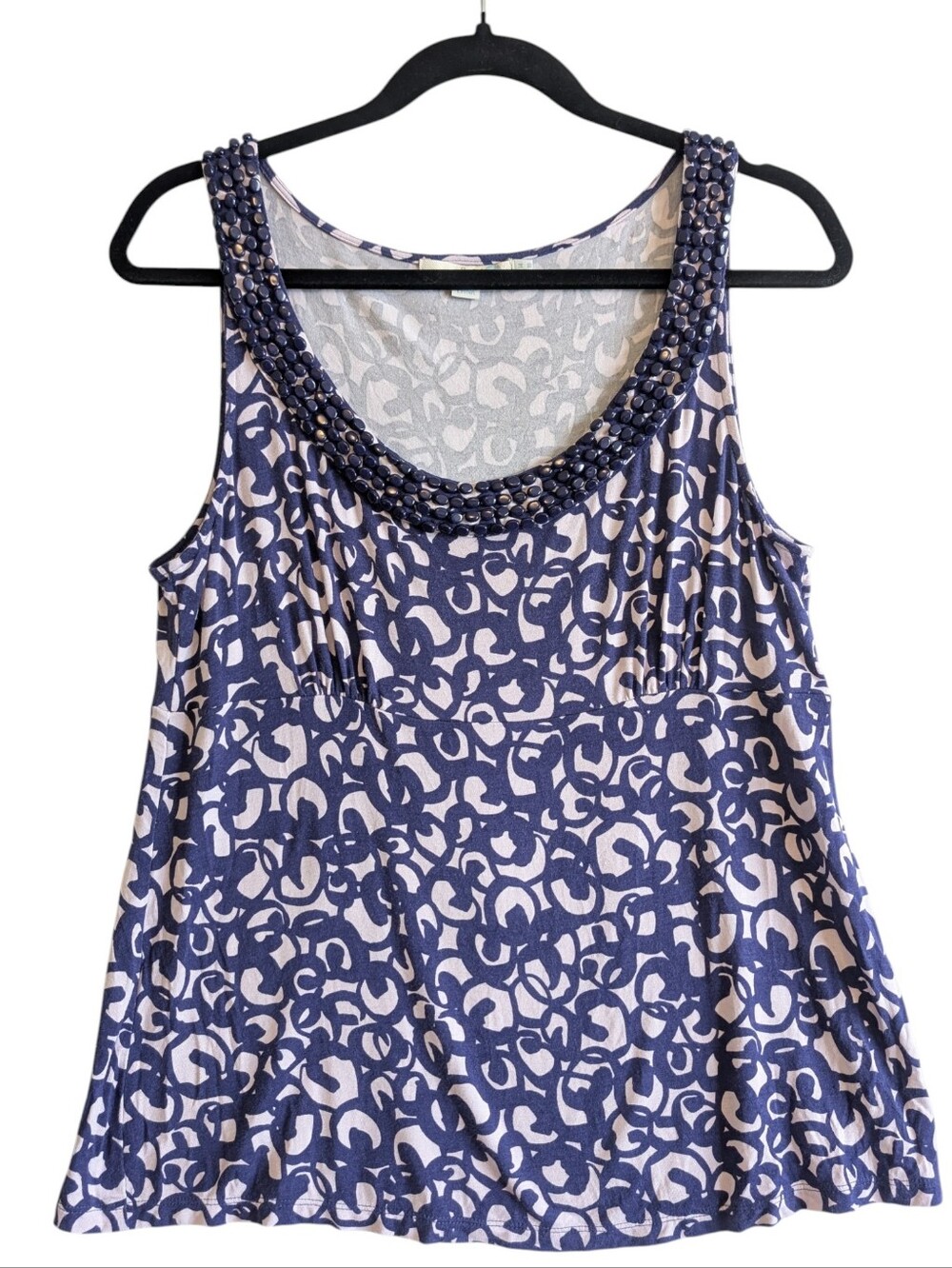 Boden Beaded Collar Blue White Tank Top Sz 10 Babydoll Summer
